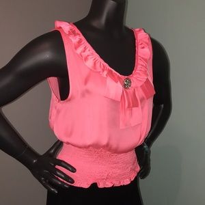 NWOT Antilia Femme Coral Orange Sleeveless Ruffle Top Small